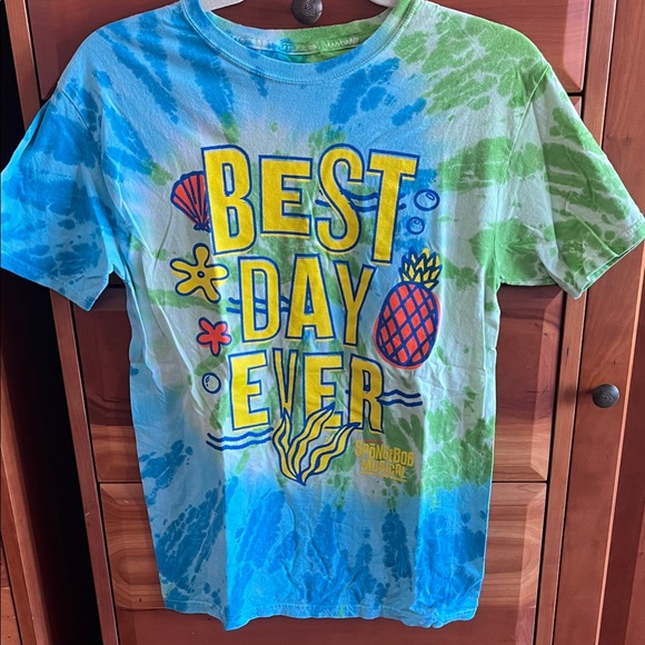 SpongeBob SquarePants Best Day Ever Tie-Dye T-Shirt - Blue and Green - Picture 1 of 4